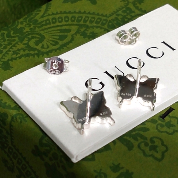 🦋NEW, Gucci Sterling Silver Butterfly Trademark Logo Earrings - Picture 12 of 16